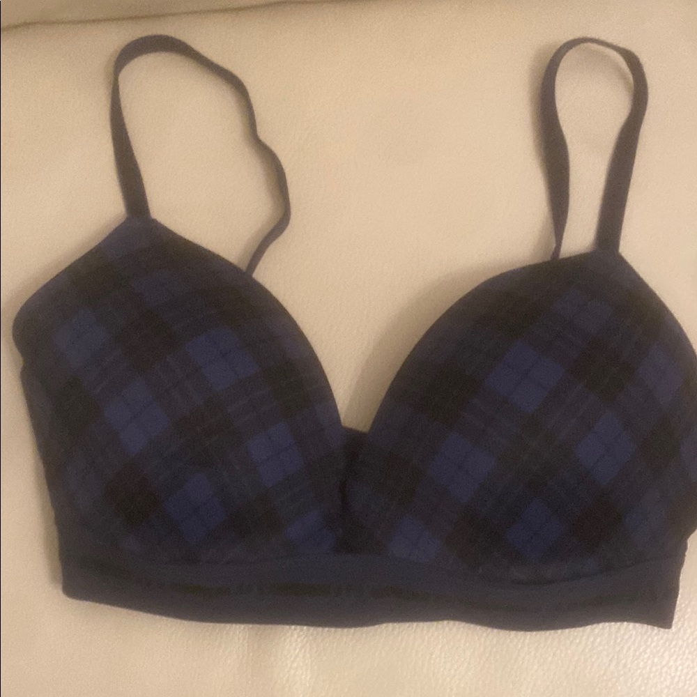 PINK Victoria's Secret Blue and Black Plaid Bra